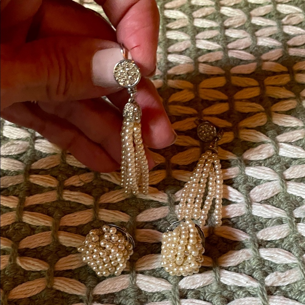Elegant Pearl Tassel Earrings-2 pairs